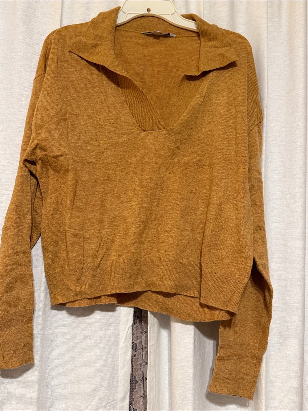 Cozy V-Neck Collared Sweater in Mustard